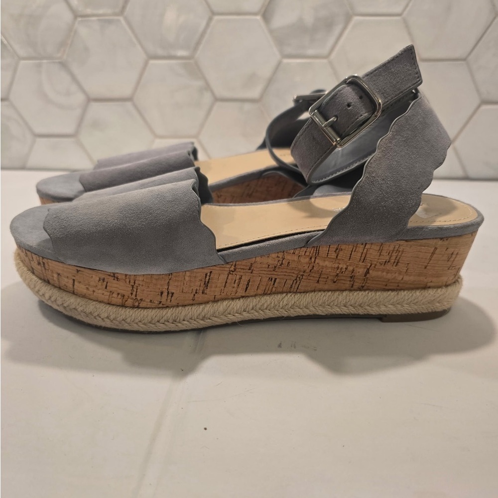 Marc Fisher Leather FAITFUL Sandals Dusty Blue Platform Espadrille Sandal Sz 8.5